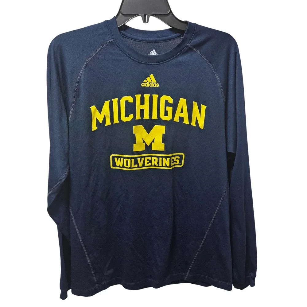 Adidas Michigan Wolverines Mens Medium Navy Blue Long Sleeve Performance Shirt